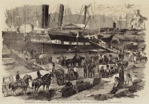 イングランドのバラクラバにあるアルゴ号に砲兵を乗船させる 作： Robert Thomas Landells